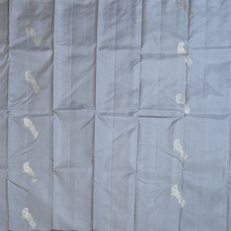 Hayagrivas Alluring Silver Grey Handloom Kanjivaram Silk Saree BBD1472L5-1