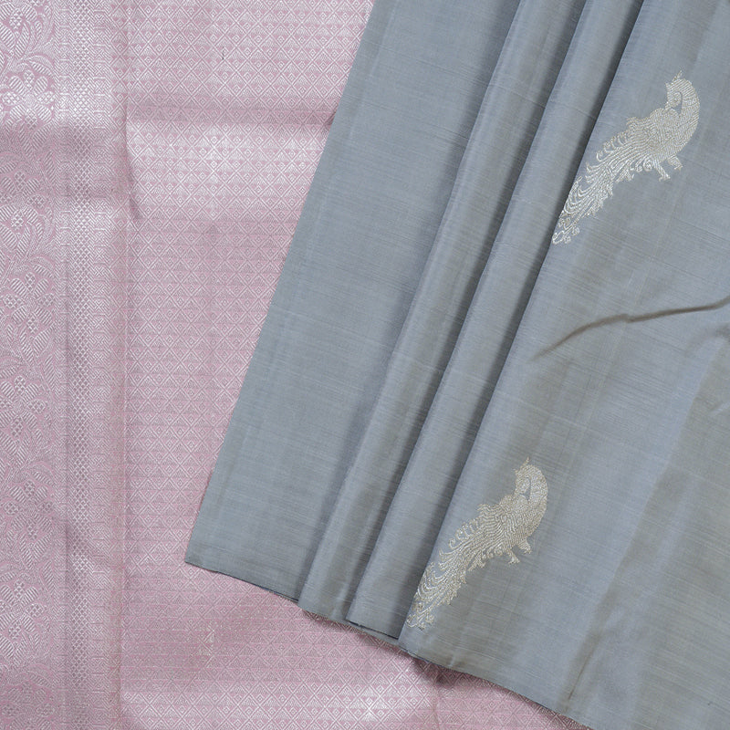 Hayagrivas Alluring Silver Grey Handloom Kanjivaram Silk Saree BBD1472L5-1