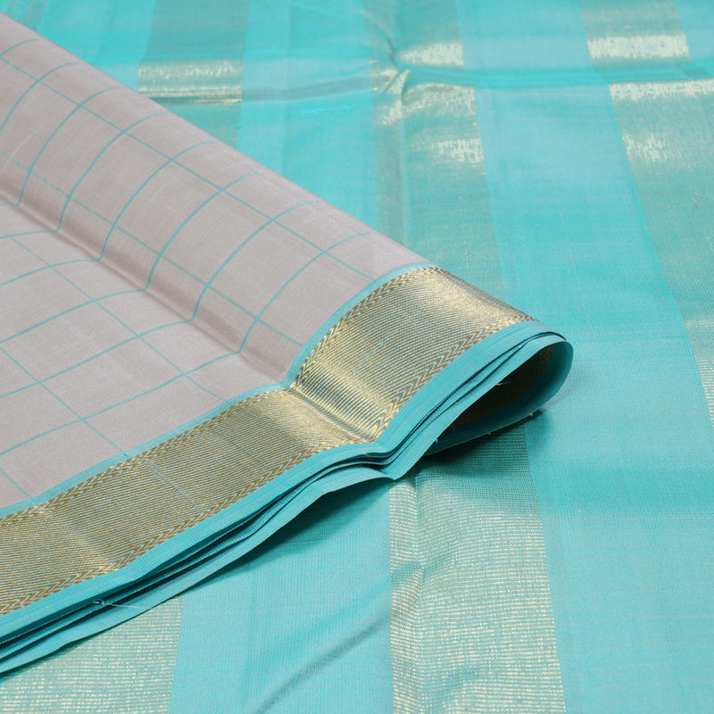 Hayagrivas Silver Grey Handloom Kanjivaram Silk Saree with Sky Blue Border BBD1472L7-1