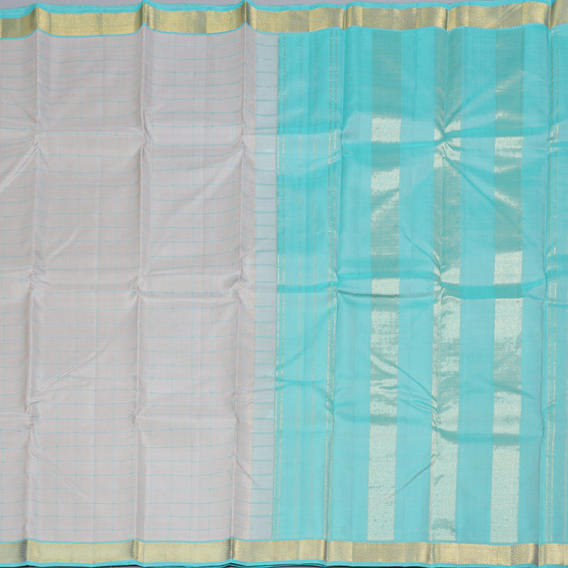 Hayagrivas Silver Grey Handloom Kanjivaram Silk Saree with Sky Blue Border BBD1472L7-1