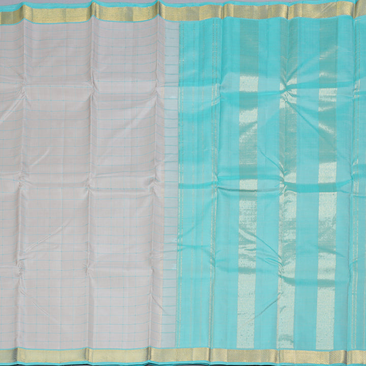 Hayagrivas Silver Grey Handloom Kanjivaram Silk Saree with Sky Blue Border BBD1472L7-1