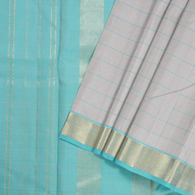 Hayagrivas Silver Grey Handloom Kanjivaram Silk Saree with Sky Blue Border BBD1472L7-1