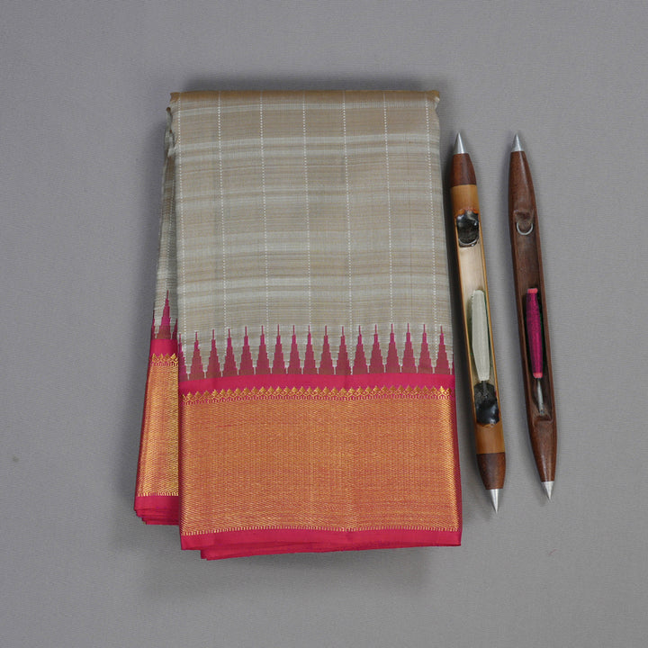 Hayagrivas Beige Handloom Kanjivaram Silk Saree with Reddish Pink Border BBD1475L3-1