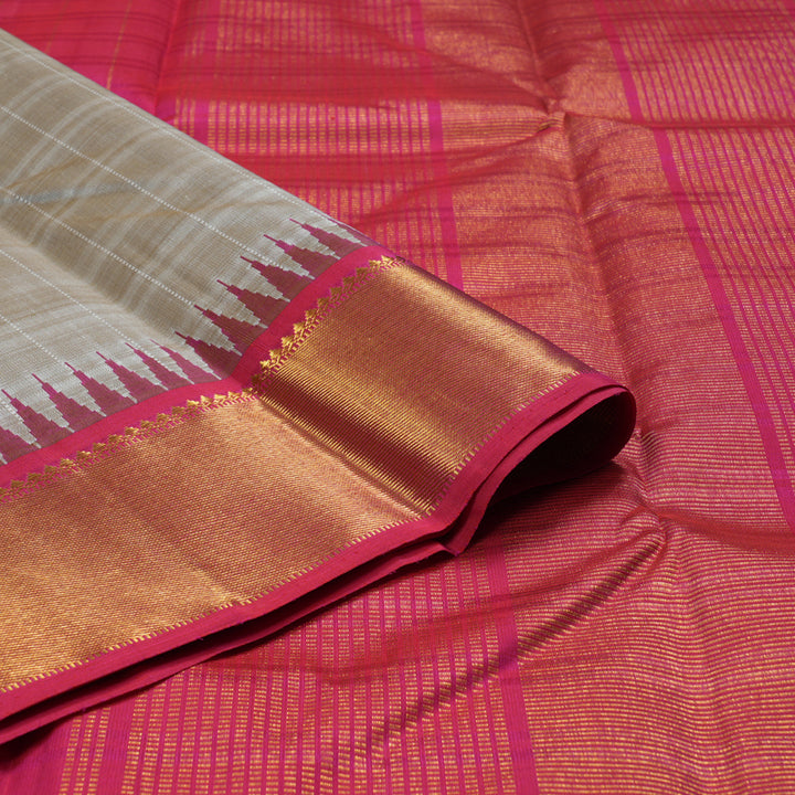 Hayagrivas Beige Handloom Kanjivaram Silk Saree with Reddish Pink Border BBD1475L3-1