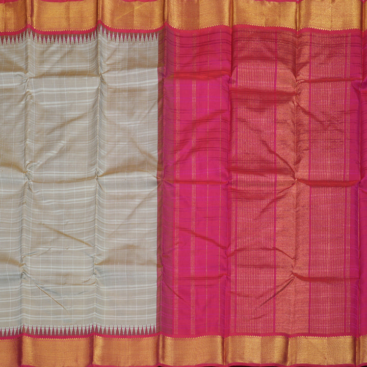 Hayagrivas Beige Handloom Kanjivaram Silk Saree with Reddish Pink Border BBD1475L3-1
