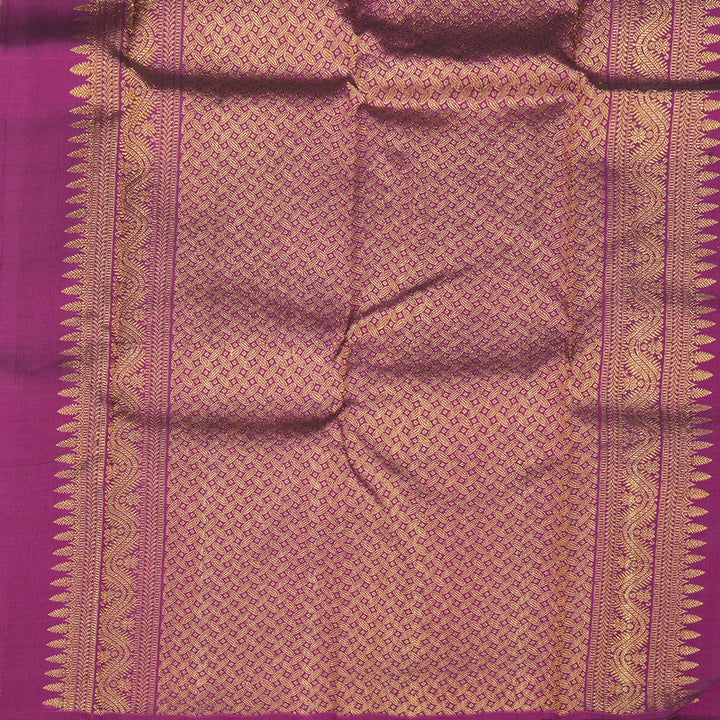 Hayagrivas Green with Yellow Muted Checks Handloom Kanjivaram Silk Saree with Dark Purple Border BBD1475L6-1