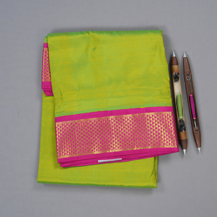 Hayagrivas Bright Fluorescent Green Handloom Kanjivaram Ten Yards Silk Saree with Pink Border BBD1476L5-1