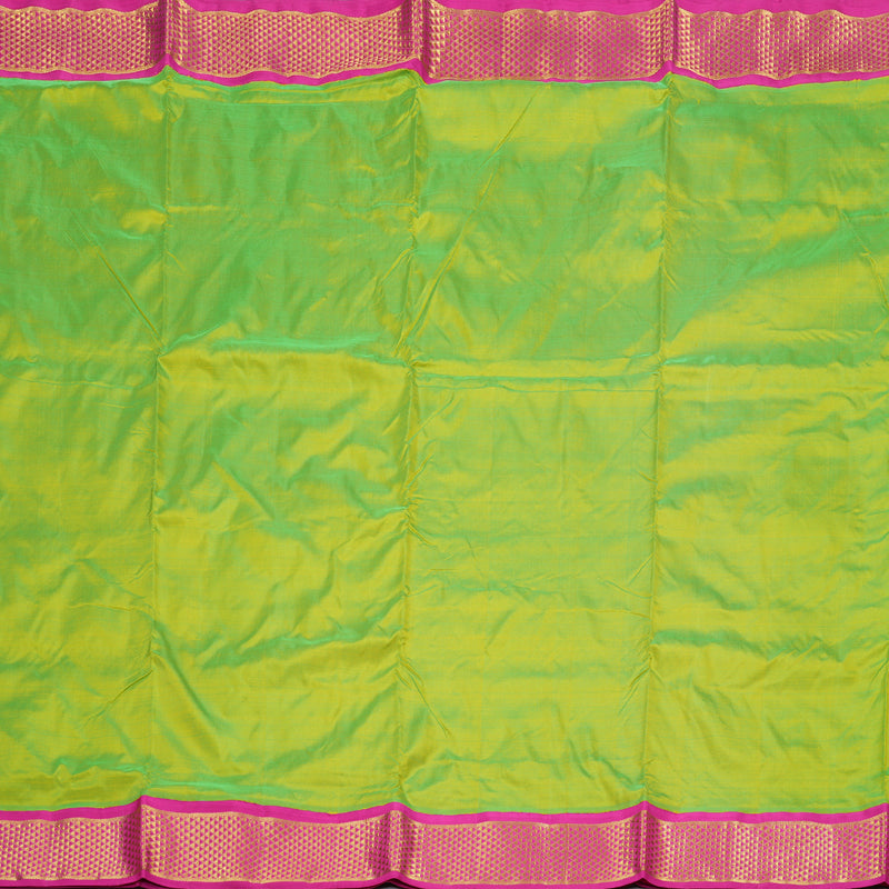 Hayagrivas Bright Fluorescent Green Handloom Kanjivaram Ten Yards Silk Saree with Pink Border BBD1476L5-1