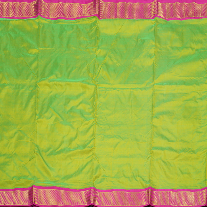 Hayagrivas Bright Fluorescent Green Handloom Kanjivaram Ten Yards Silk Saree with Pink Border BBD1476L5-1