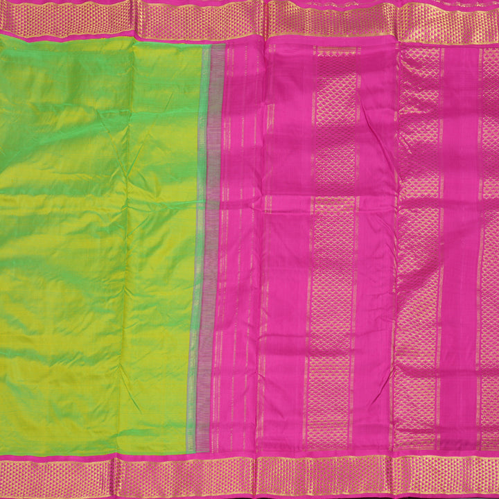 Hayagrivas Bright Fluorescent Green Handloom Kanjivaram Ten Yards Silk Saree with Pink Border BBD1476L5-1