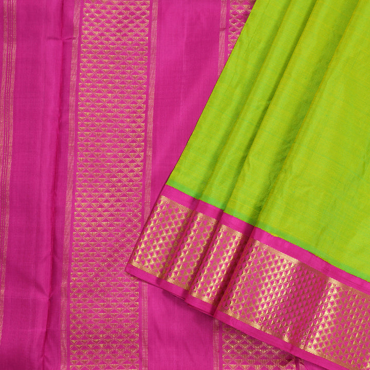 Hayagrivas Bright Fluorescent Green Handloom Kanjivaram Ten Yards Silk Saree with Pink Border BBD1476L5-1