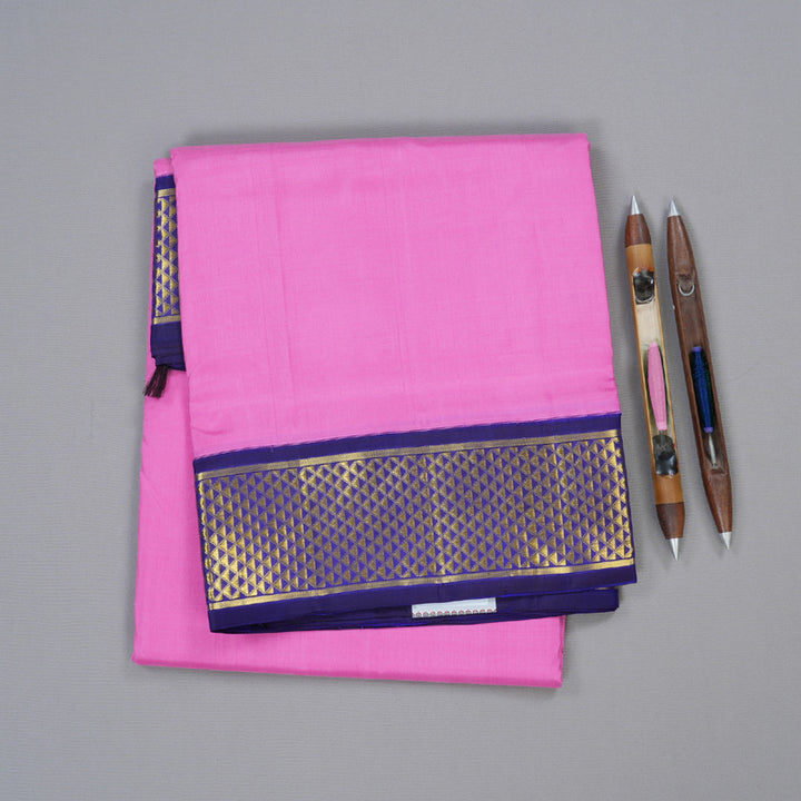 Hayagrivas Charming Rose Pink Handloom Kanjivaram Ten Yards Silk Saree with Blue Border BBD1476L6-1