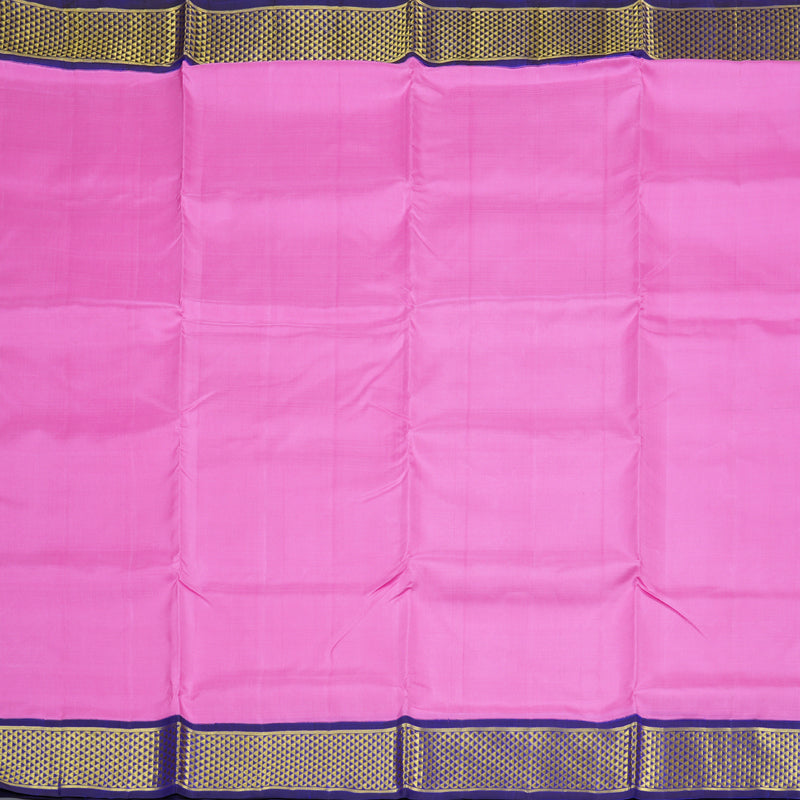 Hayagrivas Charming Rose Pink Handloom Kanjivaram Ten Yards Silk Saree with Blue Border BBD1476L6-1