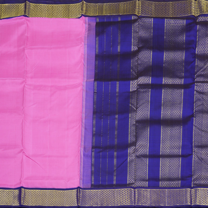 Hayagrivas Charming Rose Pink Handloom Kanjivaram Ten Yards Silk Saree with Blue Border BBD1476L6-1