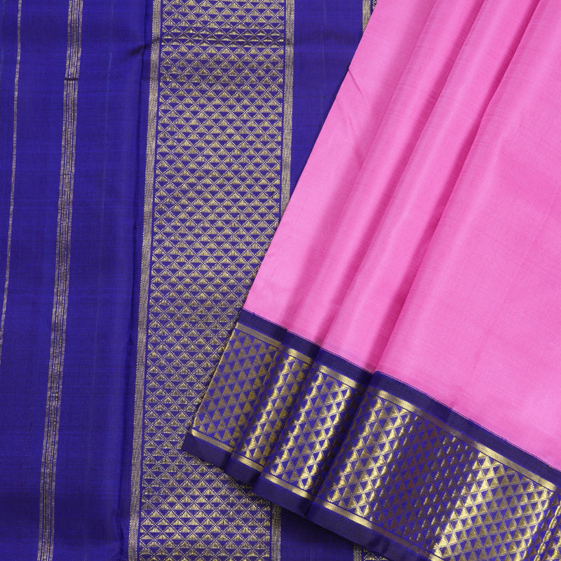 Hayagrivas Charming Rose Pink Handloom Kanjivaram Ten Yards Silk Saree with Blue Border BBD1476L6-1