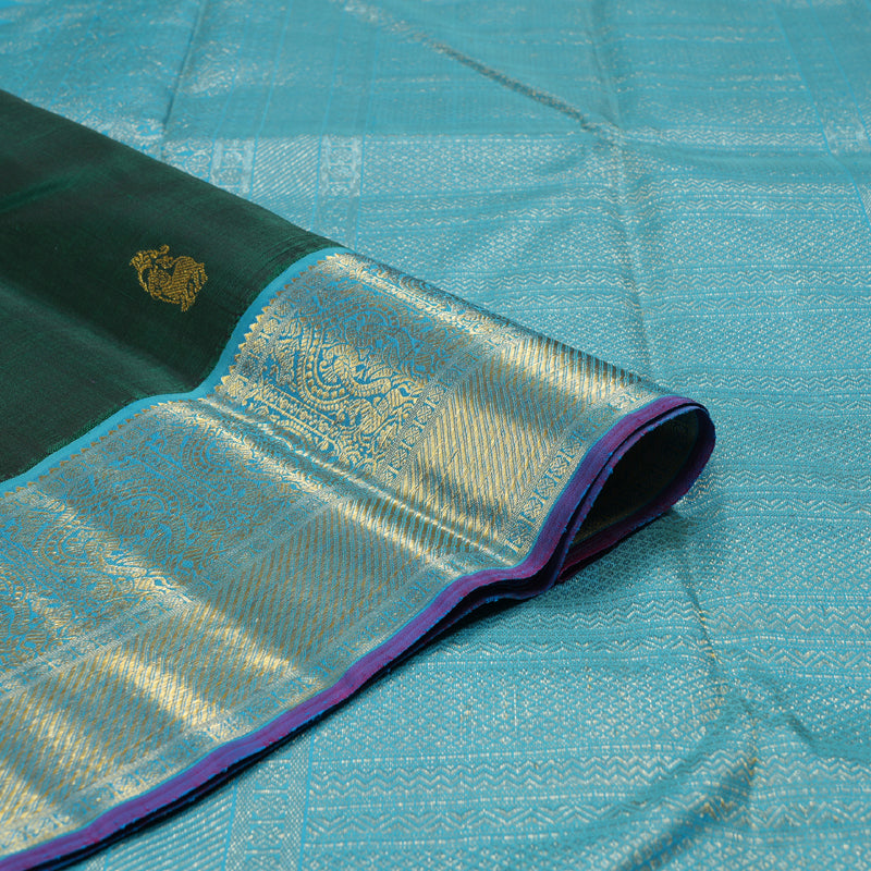 Hayagrivas Bottle Green Handloom Kanjivaram Silk Saree with Sky Blue Border BBD1485L11-1