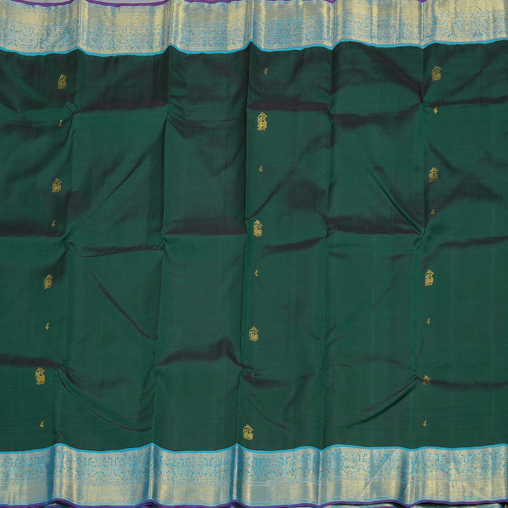 Hayagrivas Bottle Green Handloom Kanjivaram Silk Saree with Sky Blue Border BBD1485L11-1