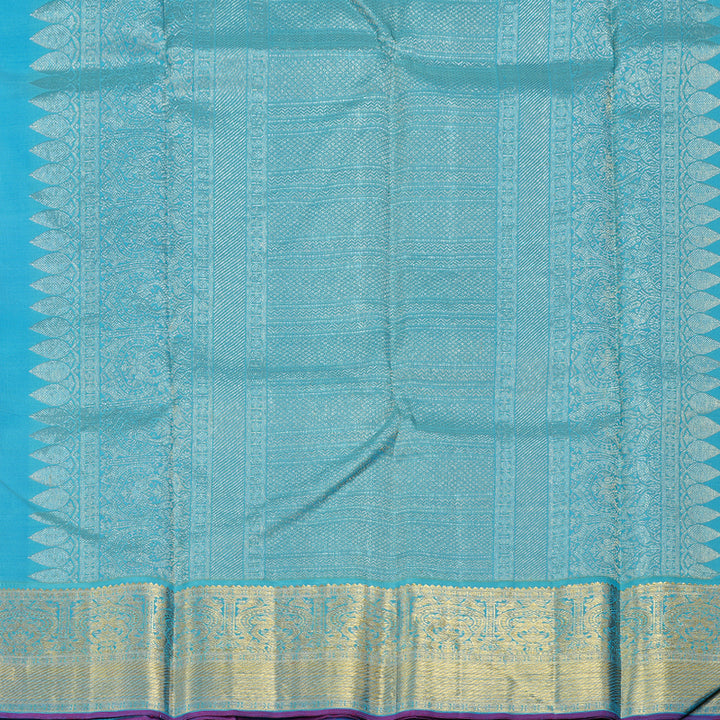 Hayagrivas Bottle Green Handloom Kanjivaram Silk Saree with Sky Blue Border BBD1485L11-1