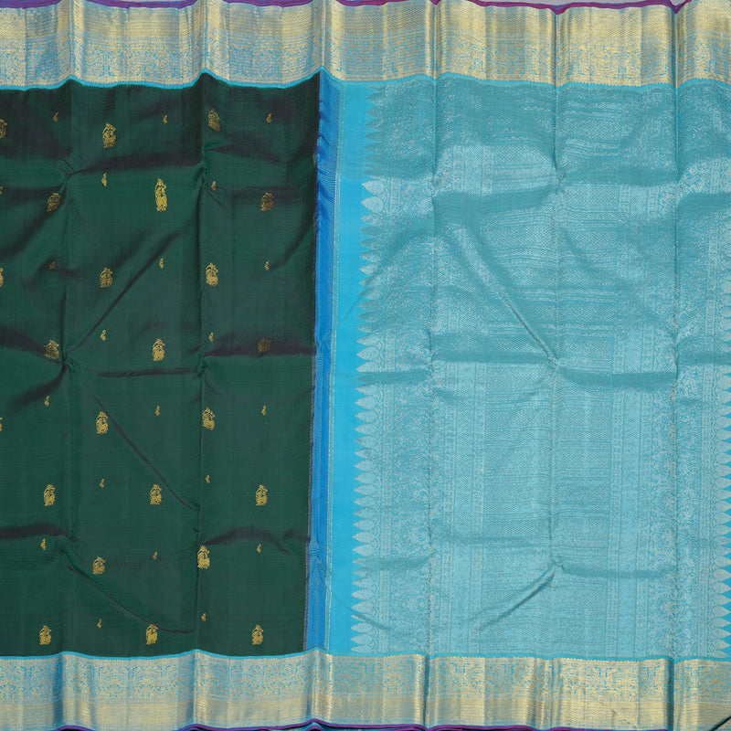 Hayagrivas Bottle Green Handloom Kanjivaram Silk Saree with Sky Blue Border BBD1485L11-1