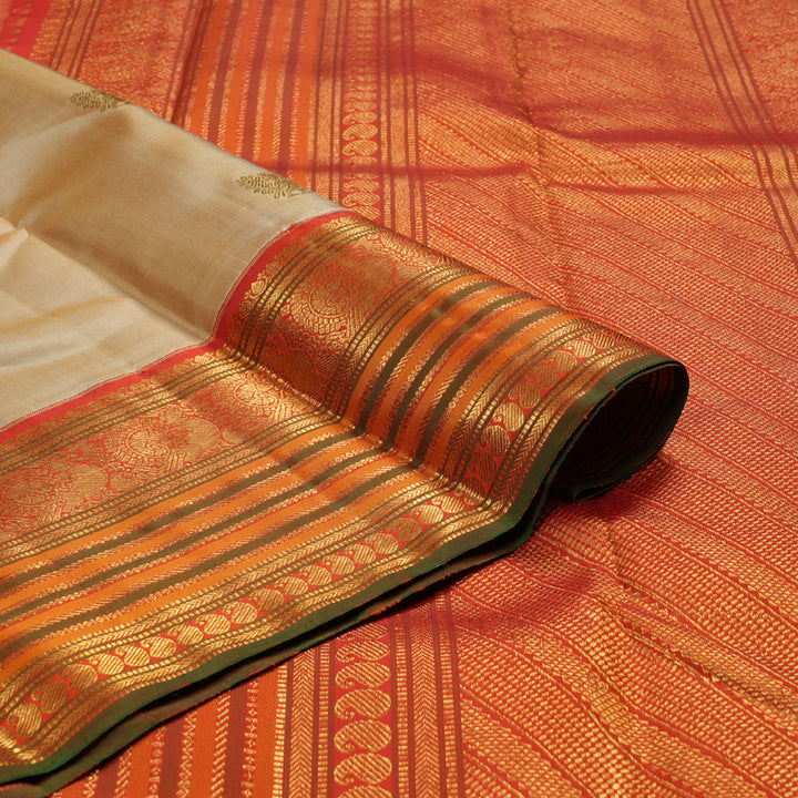 Hayagrivas Sandal Beige Handloom Kanjivaram Silk Saree with Orange Border BBD1485L12-1