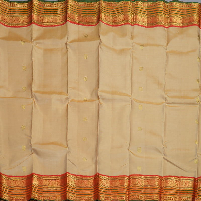Hayagrivas Sandal Beige Handloom Kanjivaram Silk Saree with Orange Border BBD1485L12-1