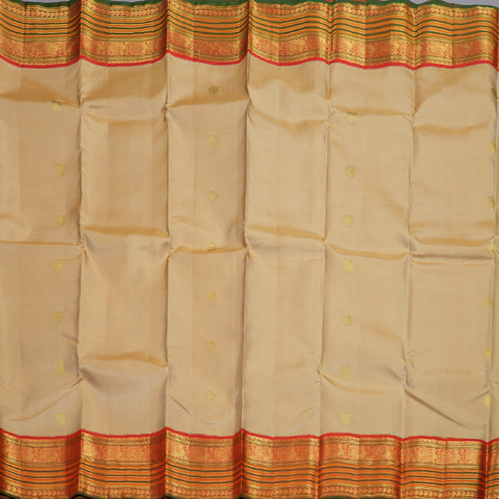 Hayagrivas Sandal Beige Handloom Kanjivaram Silk Saree with Orange Border BBD1485L12-1