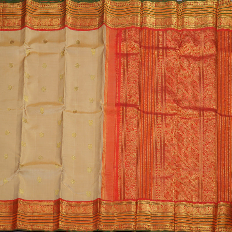 Hayagrivas Sandal Beige Handloom Kanjivaram Silk Saree with Orange Border BBD1485L12-1