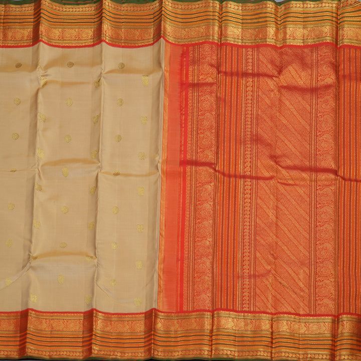 Hayagrivas Sandal Beige Handloom Kanjivaram Silk Saree with Orange Border BBD1485L12-1