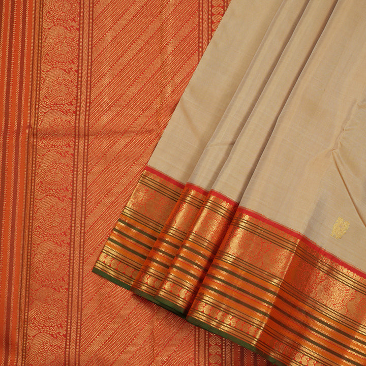 Hayagrivas Sandal Beige Handloom Kanjivaram Silk Saree with Orange Border BBD1485L12-1