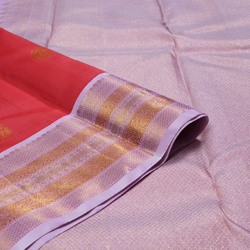Hayagrivas Alluring Red Handloom Kanjivaram Silk Saree with Lilac Color Border BBD1485L13-1