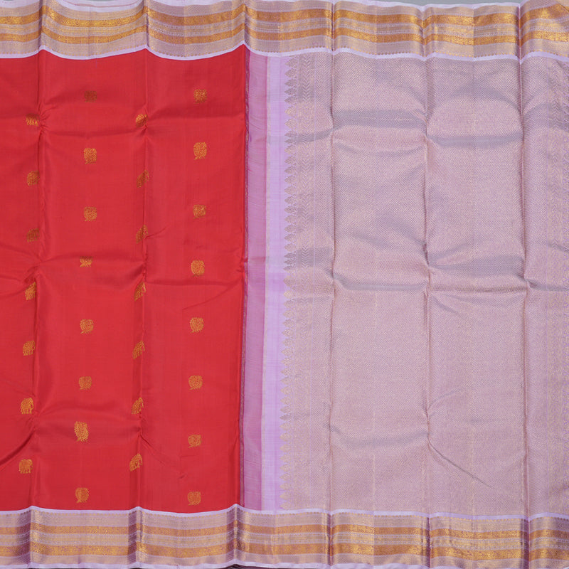 Hayagrivas Alluring Red Handloom Kanjivaram Silk Saree with Lilac Color Border BBD1485L13-1