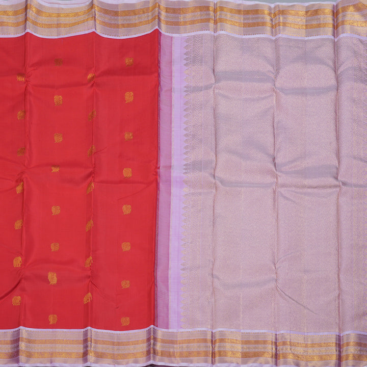 Hayagrivas Alluring Red Handloom Kanjivaram Silk Saree with Lilac Color Border BBD1485L13-1
