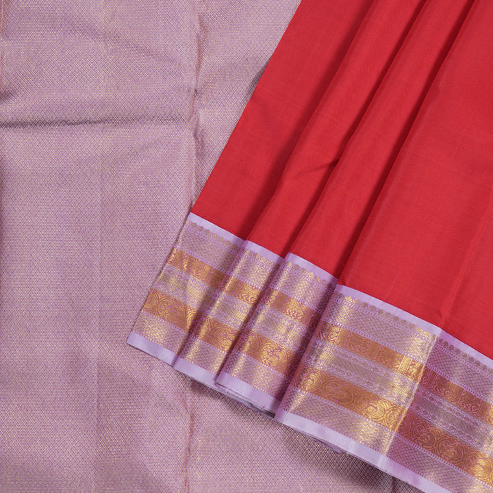 Hayagrivas Alluring Red Handloom Kanjivaram Silk Saree with Lilac Color Border BBD1485L13-1