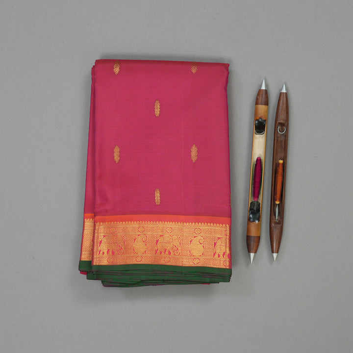 Hayagrivas Handloom Rani Pink Kanjivaram Silk Saree with Orangish-Pink Border BBD1485L2-1