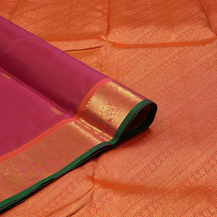 Hayagrivas Handloom Rani Pink Kanjivaram Silk Saree with Orangish-Pink Border BBD1485L2-1