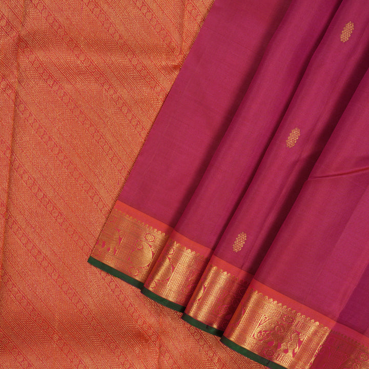 Hayagrivas Handloom Rani Pink Kanjivaram Silk Saree with Orangish-Pink Border BBD1485L2-1