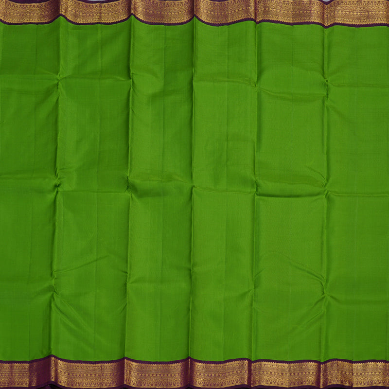 Hayagrivas Leaf Green Handloom Kanjivaram Silk Saree with Dark Purple Border BBD1485L4-1