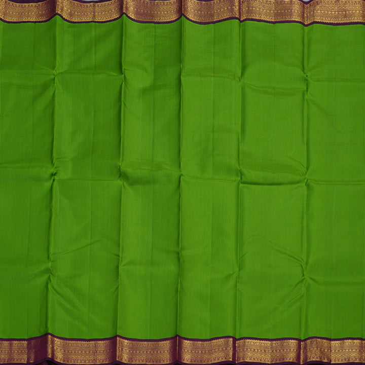 Hayagrivas Leaf Green Handloom Kanjivaram Silk Saree with Dark Purple Border BBD1485L4-1