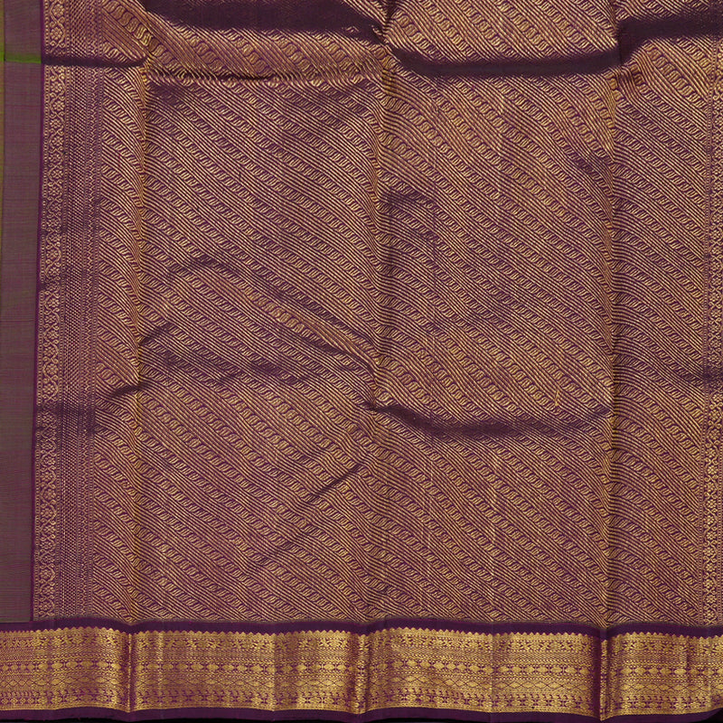 Hayagrivas Leaf Green Handloom Kanjivaram Silk Saree with Dark Purple Border BBD1485L4-1