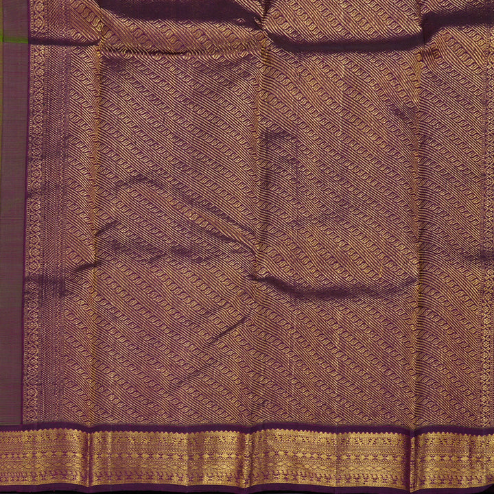 Hayagrivas Leaf Green Handloom Kanjivaram Silk Saree with Dark Purple Border BBD1485L4-1