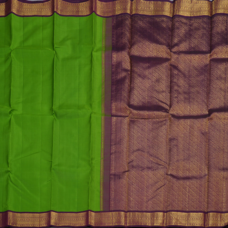 Hayagrivas Leaf Green Handloom Kanjivaram Silk Saree with Dark Purple Border BBD1485L4-1