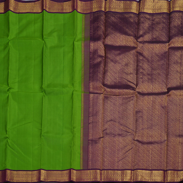 Hayagrivas Leaf Green Handloom Kanjivaram Silk Saree with Dark Purple Border BBD1485L4-1