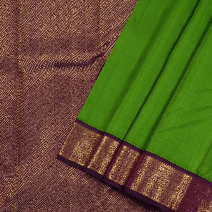 Hayagrivas Leaf Green Handloom Kanjivaram Silk Saree with Dark Purple Border BBD1485L4-1