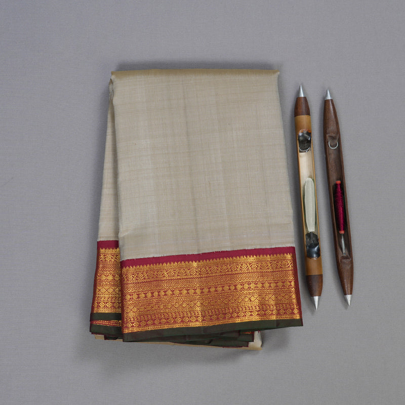 Hayagrivas Beige Handloom Kanjivaram Silk Saree with Maroon Border BBD1485L6-1