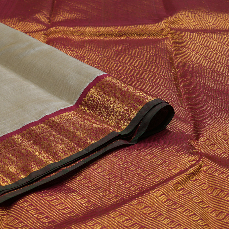 Hayagrivas Beige Handloom Kanjivaram Silk Saree with Maroon Border BBD1485L6-1