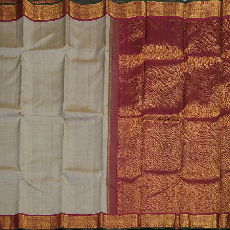 Hayagrivas Beige Handloom Kanjivaram Silk Saree with Maroon Border BBD1485L6-1