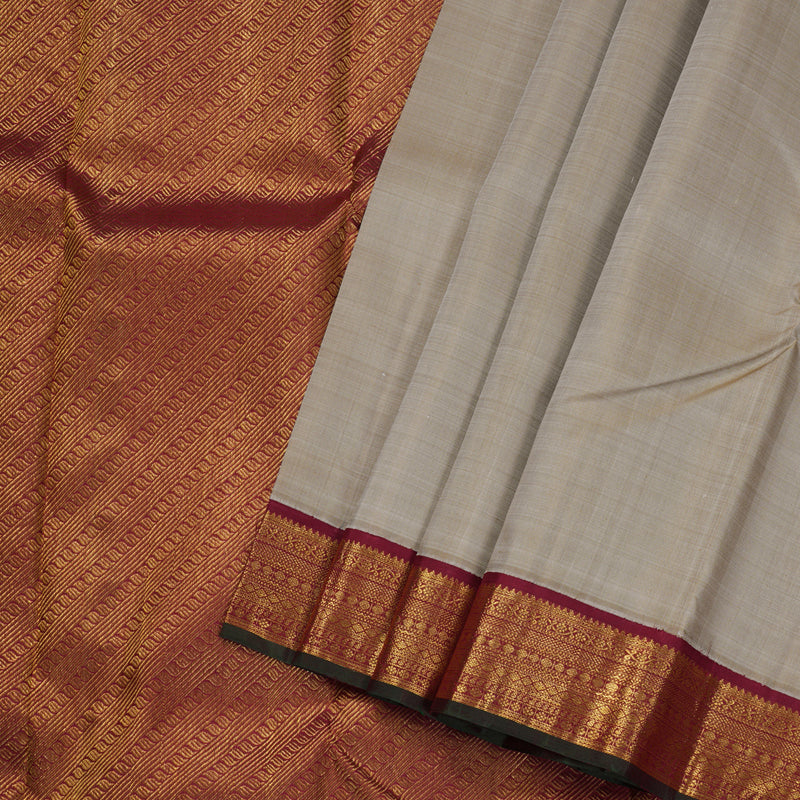 Hayagrivas Beige Handloom Kanjivaram Silk Saree with Maroon Border BBD1485L6-1