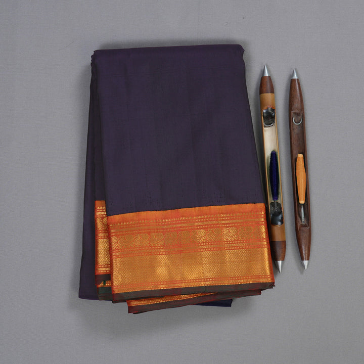 Hayagrivas Dark Blue Handloom Kanjivaram Silk Saree with Dual Tone (Mustard With Pink) Border BBD1485L8-1