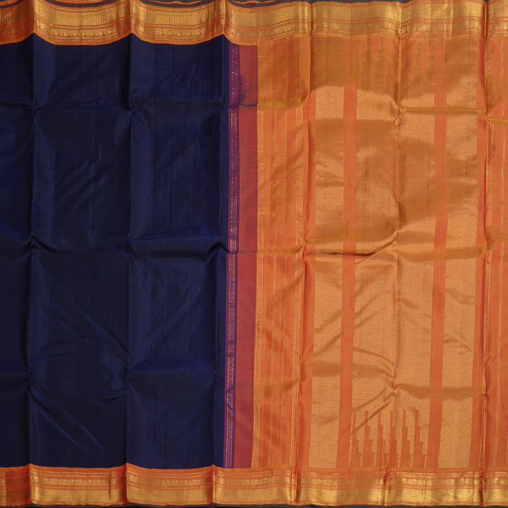 Hayagrivas Dark Blue Handloom Kanjivaram Silk Saree with Dual Tone (Mustard With Pink) Border BBD1485L8-1