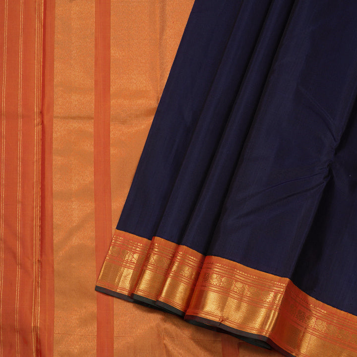 Hayagrivas Dark Blue Handloom Kanjivaram Silk Saree with Dual Tone (Mustard With Pink) Border BBD1485L8-1